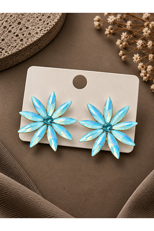 Ice Blue Crystal Stone Lotus Model Women's Earrings