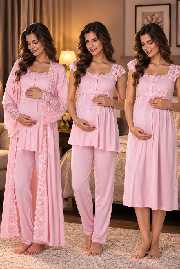 Adjustable Waist Elastic Maternity Set with Breastfeeding Feature Effortt - Powder