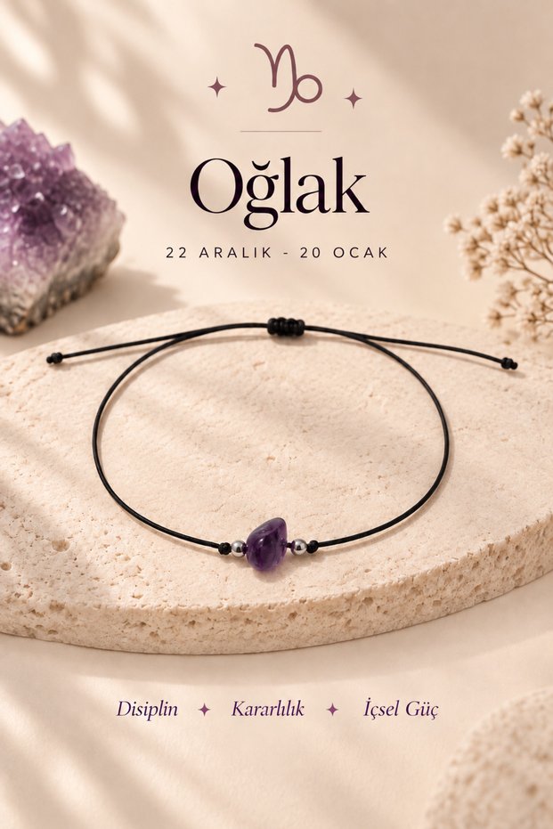 Capricorn Zodiac Sign Real Natural Amethyst Stone Lucky Bracelet