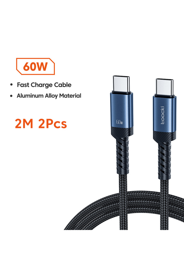 Blue 2M 2Pcs 60W Fast Charging Dual C Cable High Speed USB C Cable Type C for iPhone 1