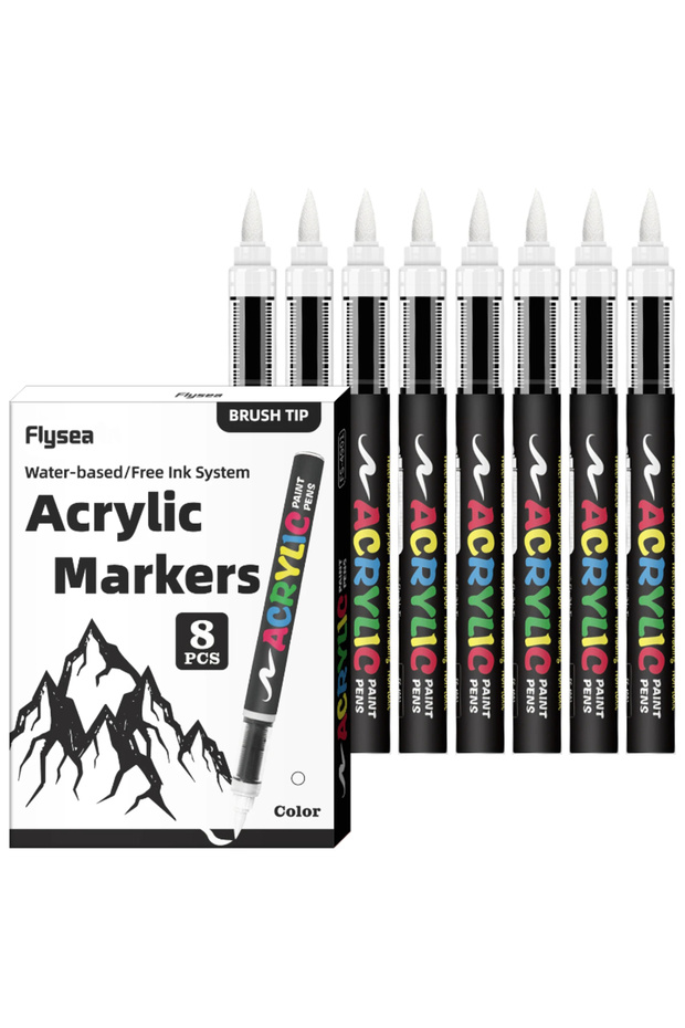 8white 8pcs Black and White Acrylic Paint Markers Set, Large Ink Capacity, Acrylic Markers for Illus