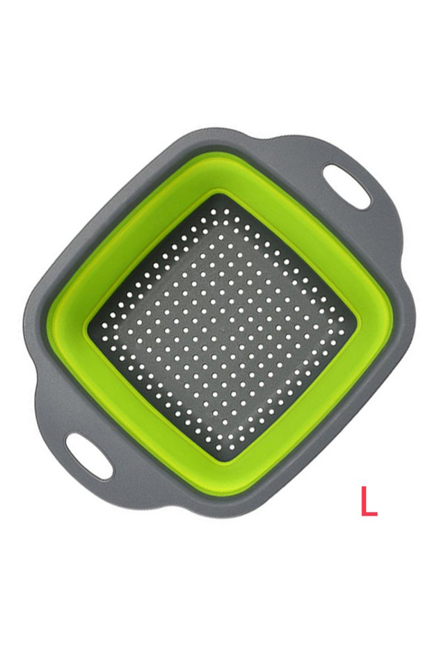 Green L LMETJMA Square Collapsible Colander Silicone Kitchen Foldable Colander Food Vegetable Fruit