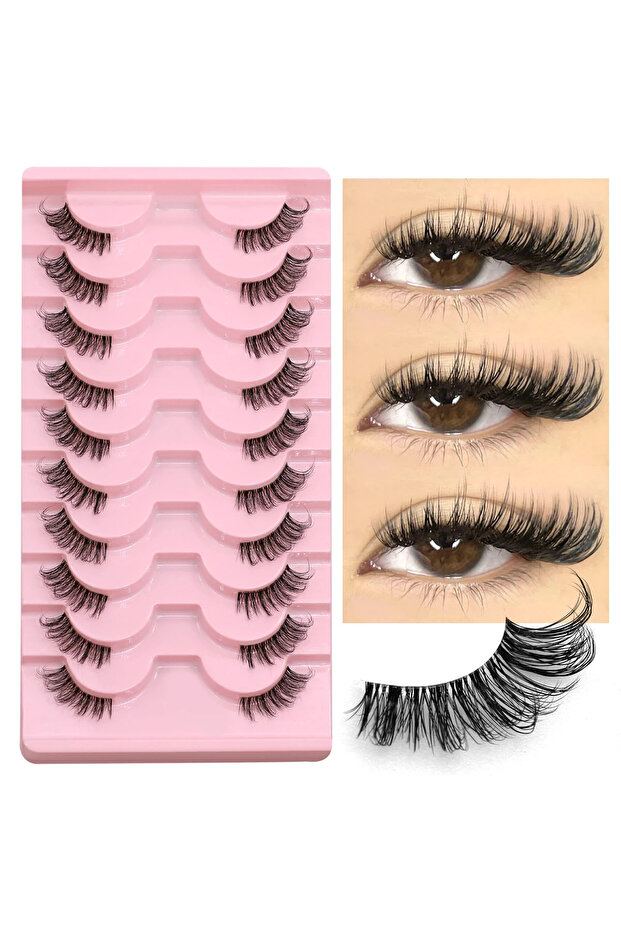 10pairs-JA2501 GROINNEYA Half Lashes Soft Natural Cat Eye Lashes Natural Look Nvisible Band Eyeashe