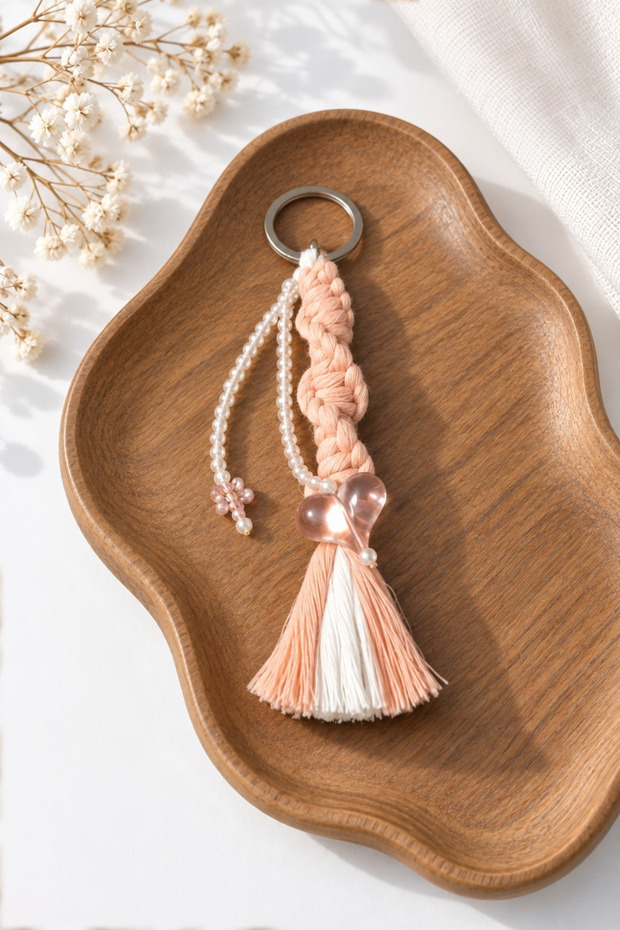 Transparent Heart Beaded - Twisted Macrame Keychain/Bag Ornament