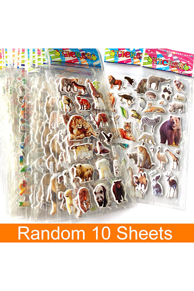 PPT-10PCS-ZSDW 10 Sheets 3D Puffy Stickers Animals Bulk Stickers Scrapbook Decoration Birthday New Y