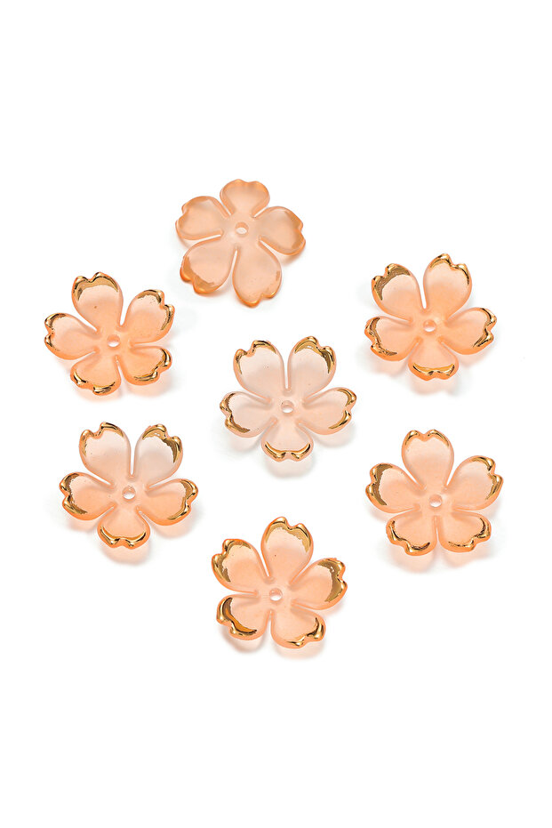 Orange 50pcs Cherry Blossoms Acrylic Beads Golden Brushed Patter Petals Charm Connector DIY Earrings