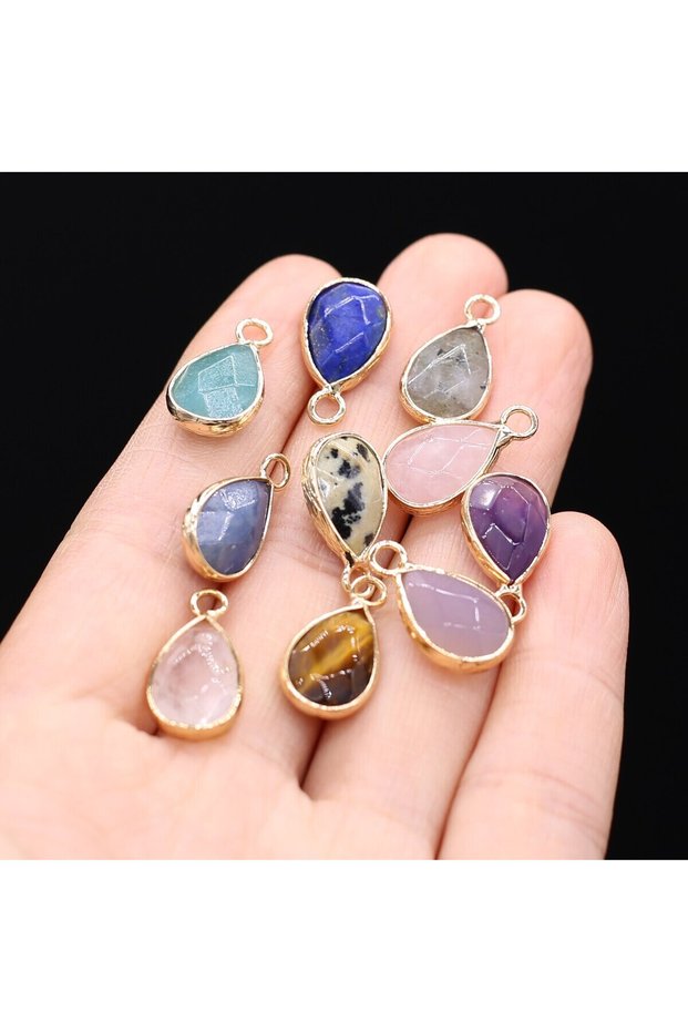Random color 5pcs 18x10mm Teardrop Pendant Natural Amethyst Lapis Lazuli TIGER'S Eye Quartz Charms f
