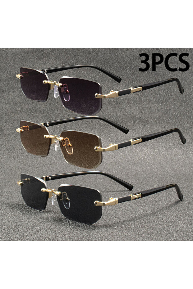 Other 3PCSC2 1/3 PCS Rimless Sunglasses Rectangle Fashion Popular Women Men Shades Small Square Sun