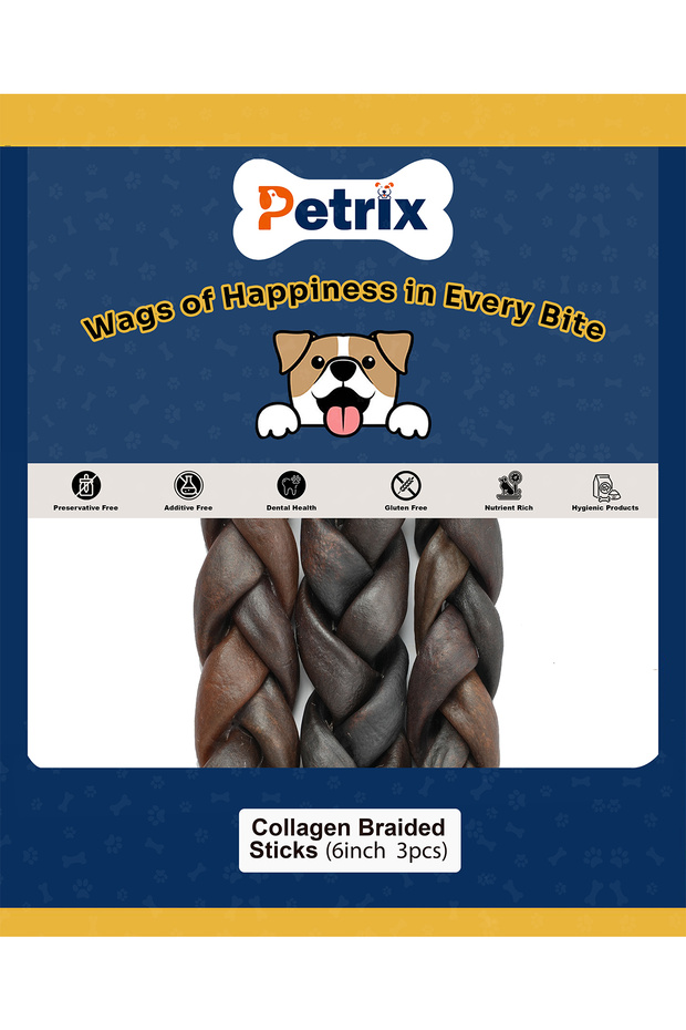 Braided Collagen Stick Dog Chew Treat (6 Inch, 3 Pcs)