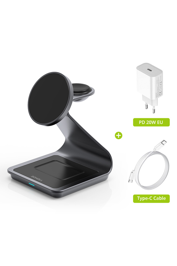 Black add20W EU Plug Bonola Magnetic 3 in 1 Wireless Charger for iPhone 17/16/15/13/14/12 30W Wirele