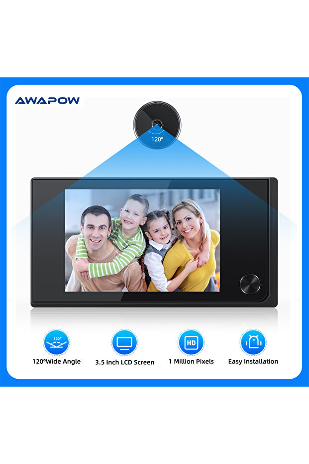Black Awapow 3.5 Inch Doorbell Peephole Viewer Digital Door Camera 120° LCD 2 Million HD Pixels Cat