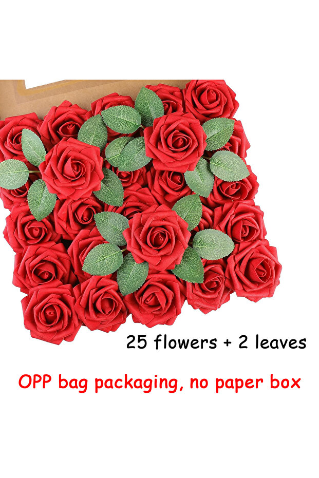 Red 25pcs Artificial Flowers, Fake Flowers Roses W/stem For DIY Wedding Bouquets Centerpieces Arrang