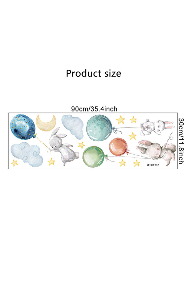 30x90cm Multi Cute Lovely Flying Rabbits Wall Stickers Balloons Moon Star Cloud Removable Decal for