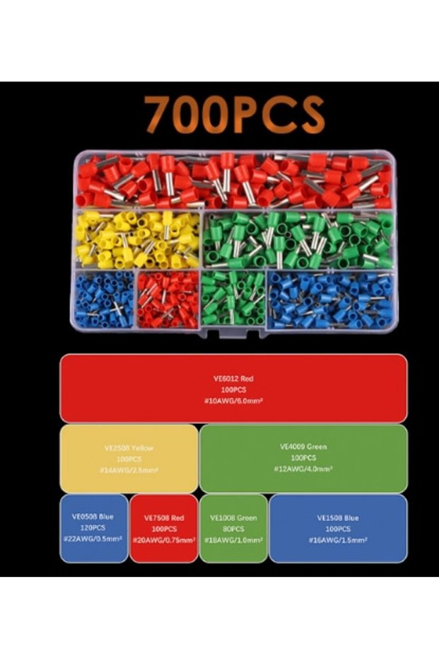 700PCS Box G546D 700pcs European Type Tube Terminals Wire Connector Crimper Cable Electrical Pressur