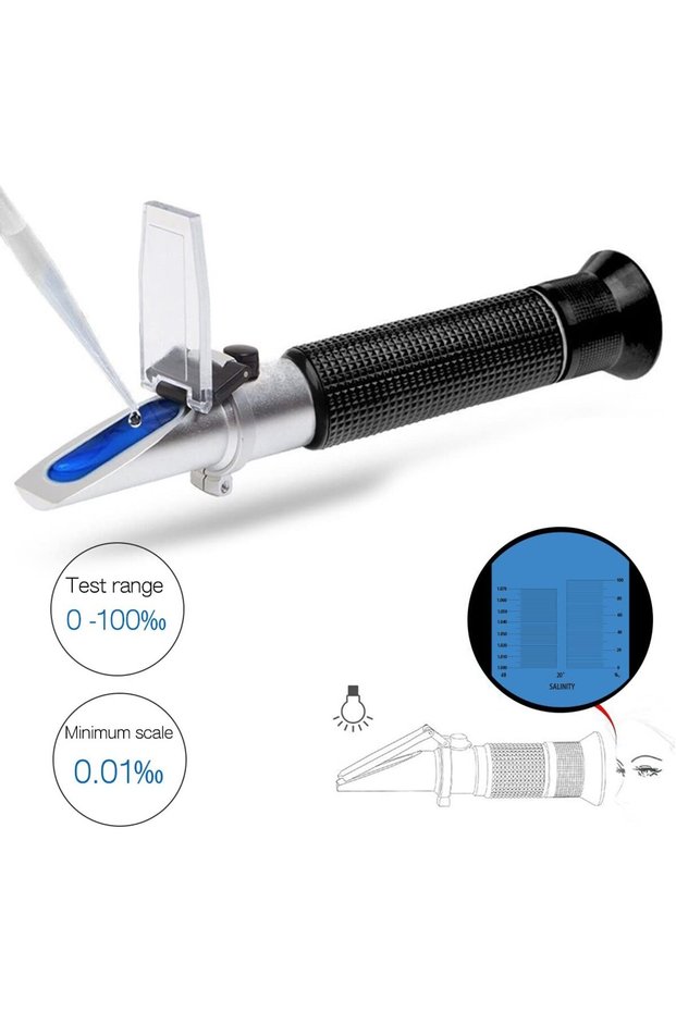 2 IN 1 Salinity Refractometer Aquarium Salt Tester with ATC Dual Scale 0-100‰ & 1.000-1.070 Specific