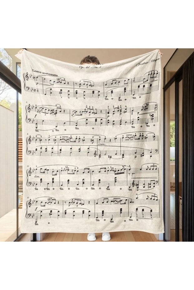 100X150CM 1 piece Piano Music Sheet Blanket Flannel Music Notes Throw Blankets for Teacher Adult Kid