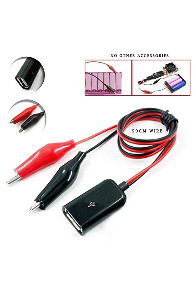 50cm Red And Black Wire Alligator Test Clips Clamp To USB Female Connector Power Adapter Supply
