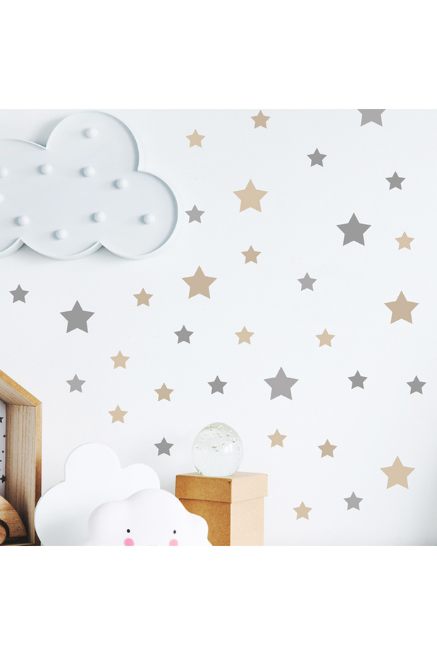 BR53189 86 Pcs Cartoon Gray Khaki Star Wall Stickers for Kids Room Bedroom Nursery Home Decoration W
