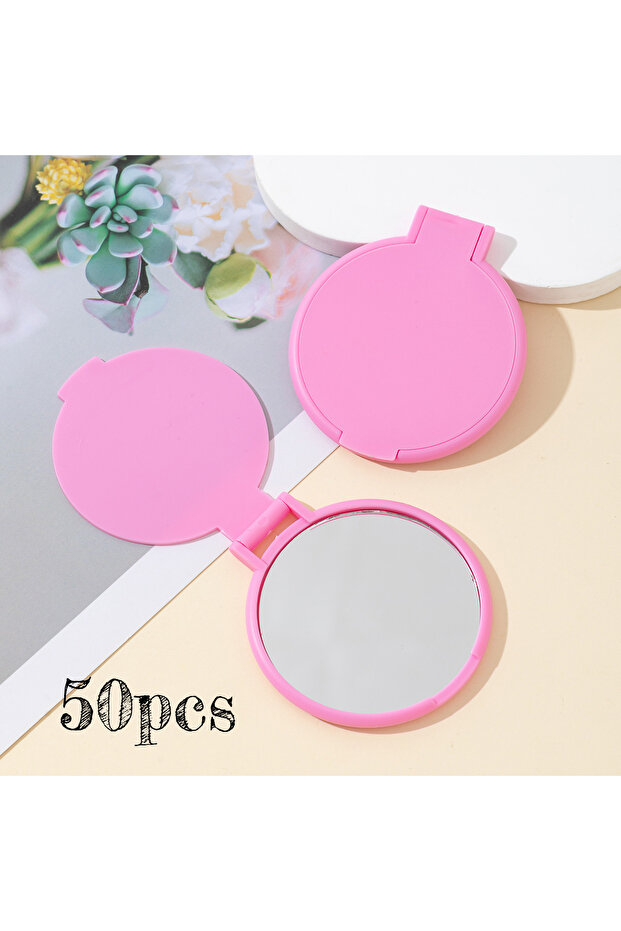 50pcs pink 50pcs Mini Foldable Round Makeup Mirror - Portable Compact Travel Mirror for Women, Polis