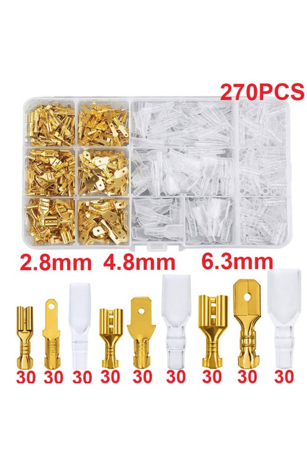 270pcs Connection Terminal 270 pcs 2.8mm 4.8mm 6.3mm Plug Spring Female Spade Cold Crimp Terminal Co