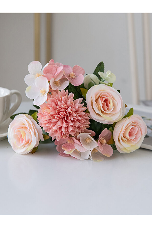 pink 1PC Artificial Flowers Silk Rose Peony Bouquet Hydrangea Carnation Vases for Home Party Winter