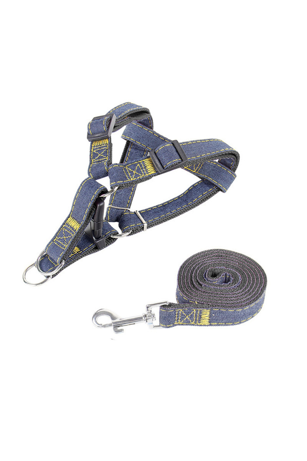 S black Pet chest and back thick wear-resistant vest denim sewn cloth chest and back dog leash pet l