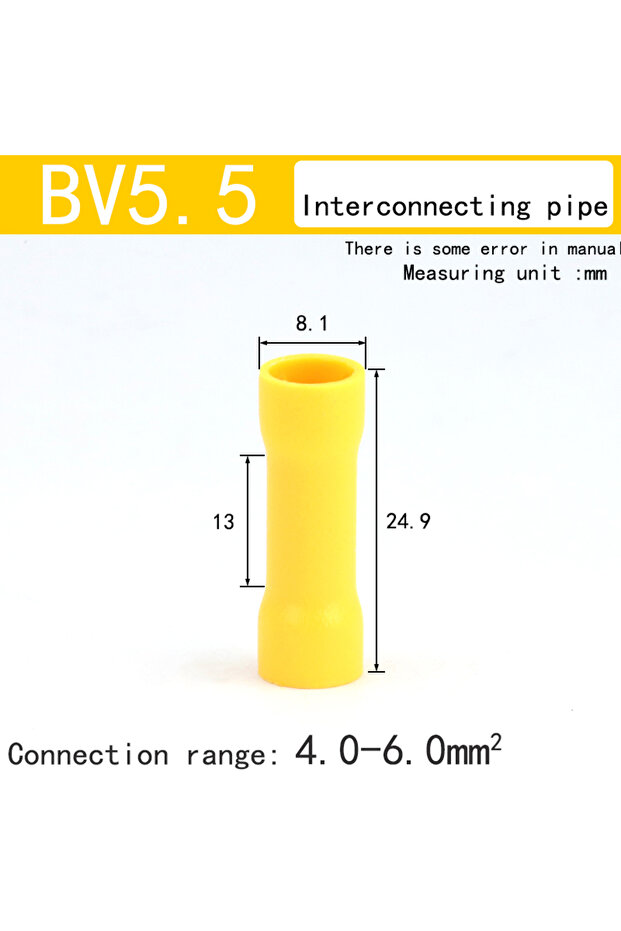 BV5.5-50pcs 100PCS red/blue/Yellow Butt Connectors Crimp 12-10/ 22-16 AWG Butt Connector Fully Insul