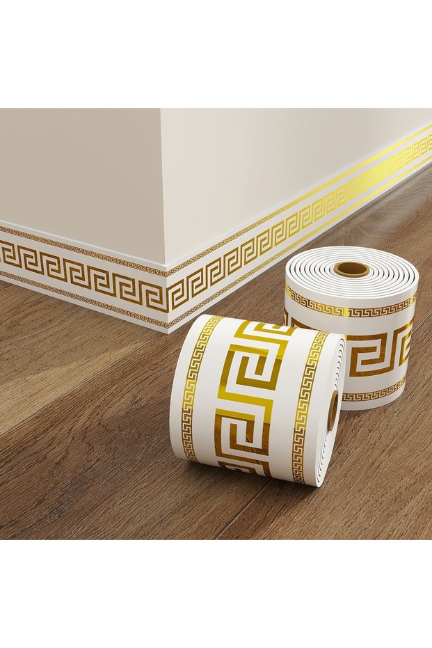 whiteXgolden 500cm*10cm Self-adhesive BaseboardWall border decorative strip thick waterproof Window