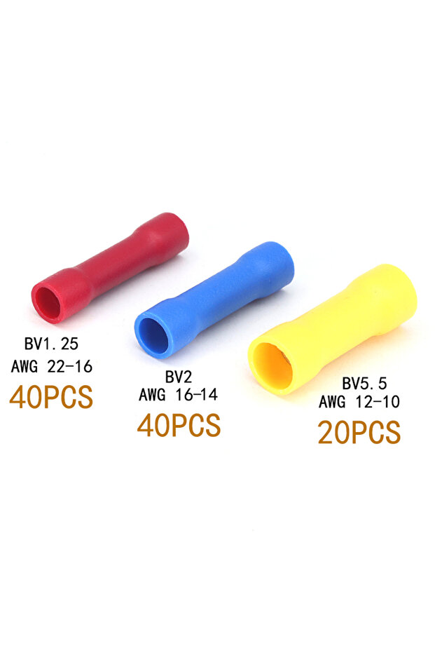 BV-mix 100pcs 100PCS red/blue/Yellow Butt Connectors Crimp 12-10/ 22-16 AWG Butt Connector Fully Ins
