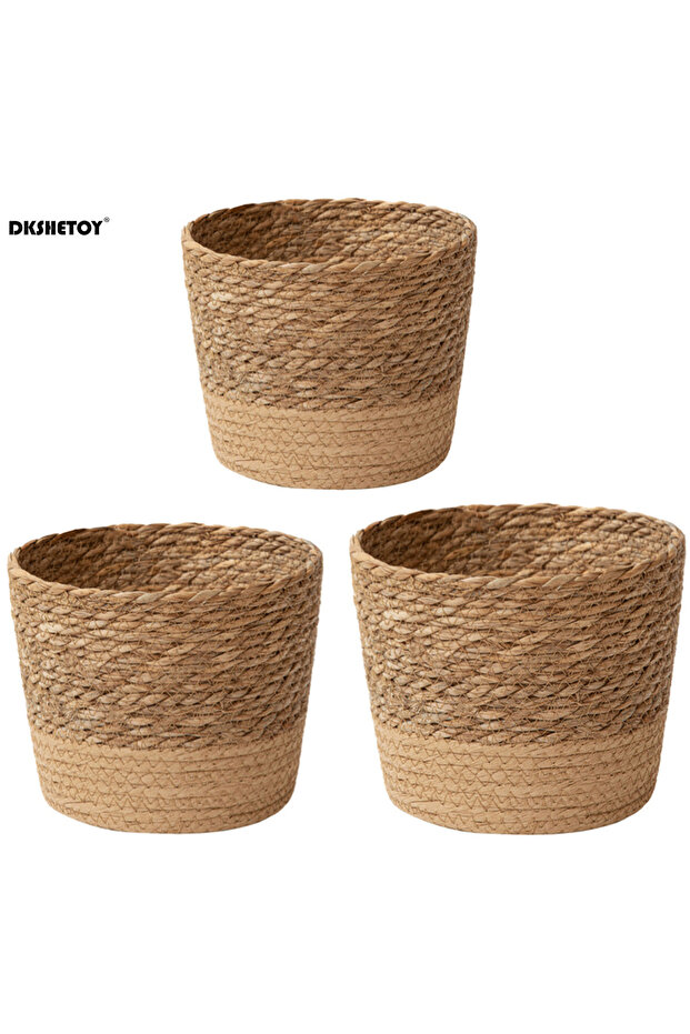 Set 3pcs Natural seaweed woven flowerpot Vintage Style Flower Basket Large Capacity Straw Woven Plan