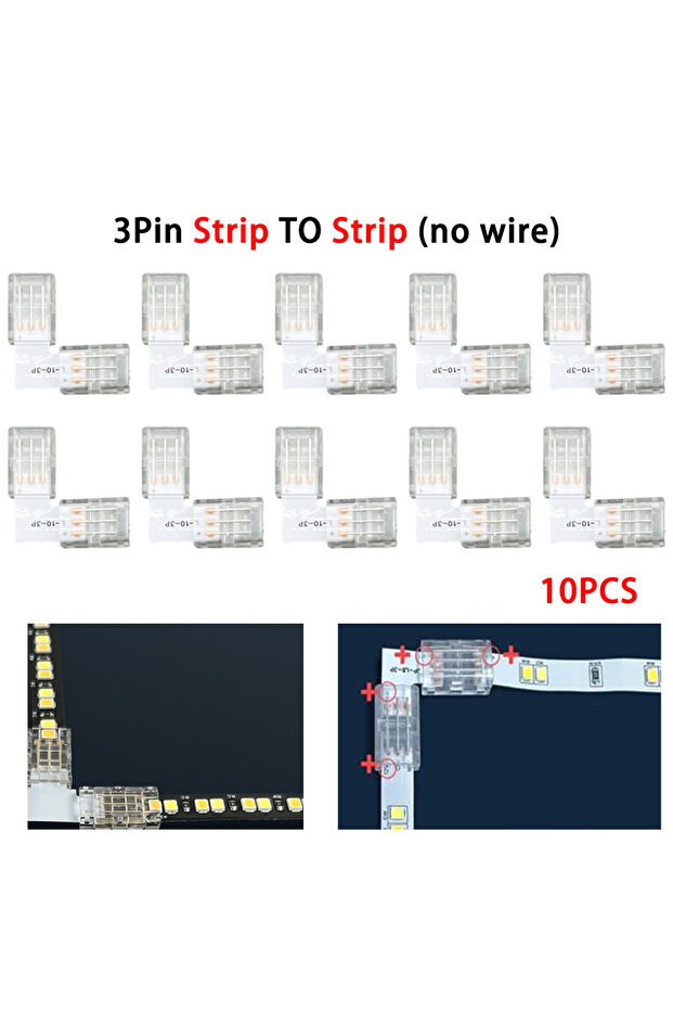 3PIN 10PCS Connector L 10Pcs 10mm 3Pin LED Corner Connector L/T Shape Solderless Connector WS2811 WS