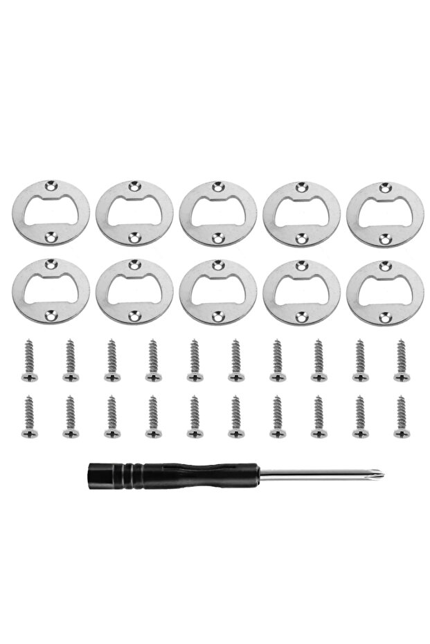 Silver 10 pcs Bottle Opener Inserts Kit Stainless Steel Round Bottle Opener Inserts with Screws and