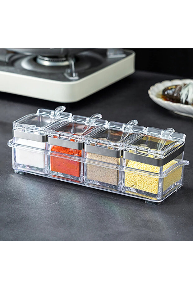 Clear Kitchen Spice Pot 4 Transparent Seasoning Boxes, Storage Containers Seasoning Cans Acrylic Sea