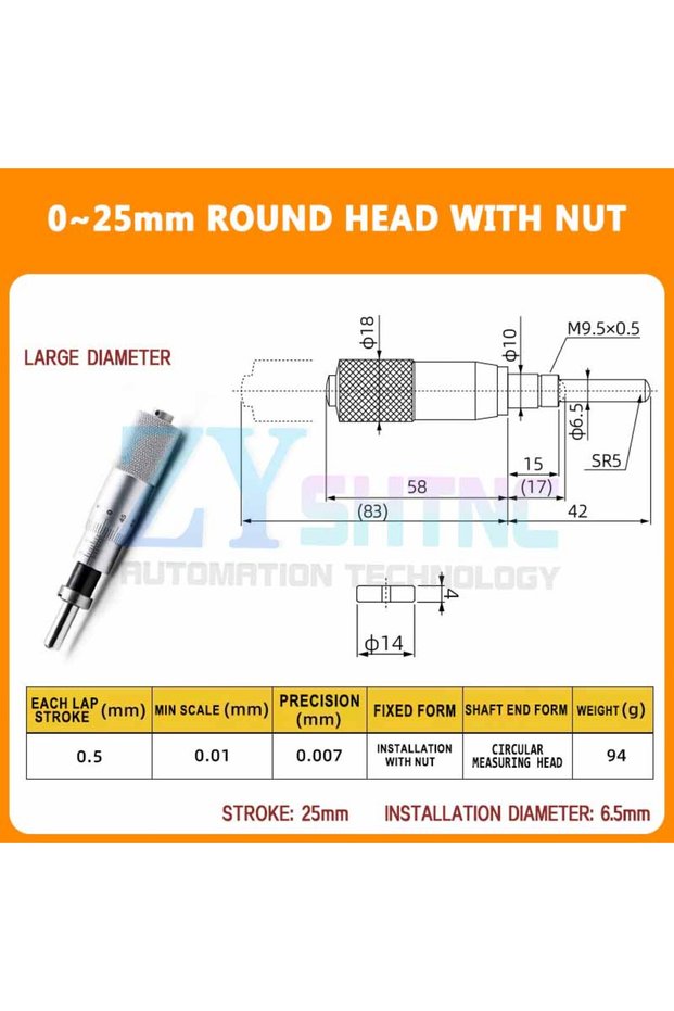 MT25-4 Round Big Micrometer differential head 0-6.5mm micrometer head 0-13mm fine tuning nut microme