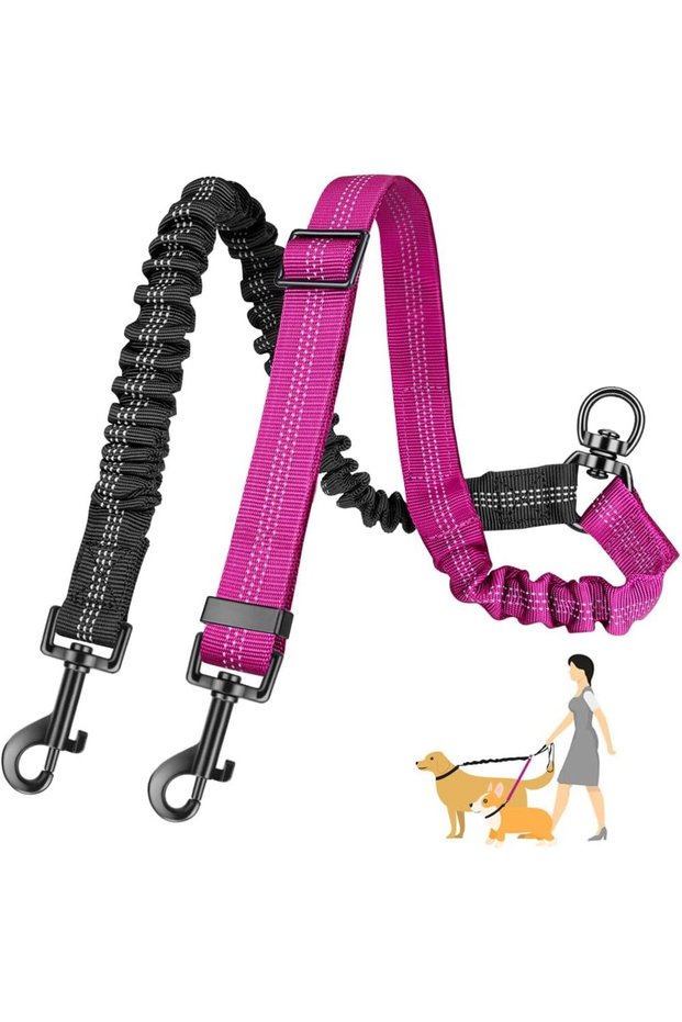 Rose Red 1.6ft Long Dual Dog Leash Attachment - Double Leashes for Training Small to Large Dogs - Ad