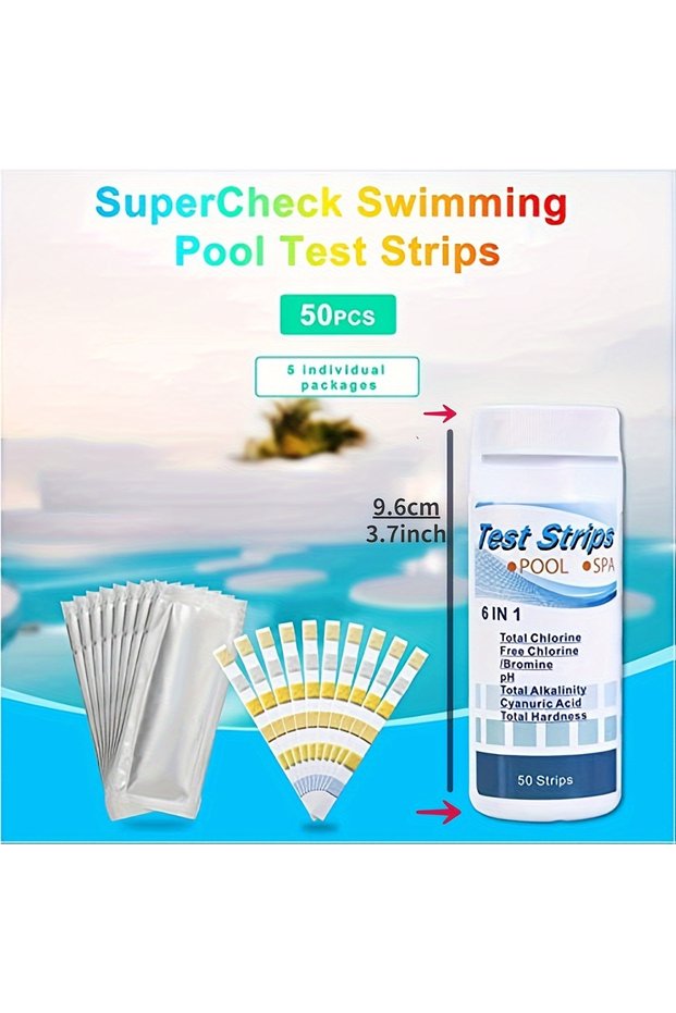 6-Way Test Strips 50 Strips 6-Way Spa Test Strips, Swimming Pool Water Hot Tub Test Strips For Chlor