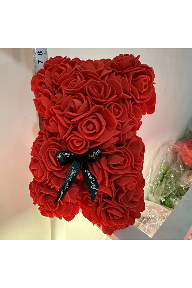 Red doll bear-1pc Home Romantic Valentine's Day Eternal Rose Bear, Christmas Wedding Floral Decorati