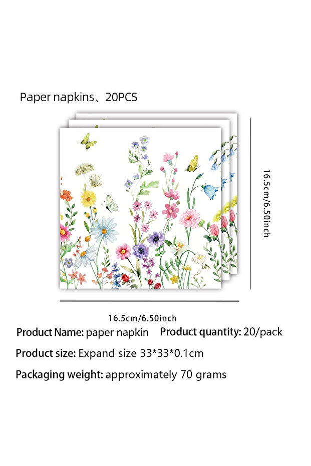 20pcs 20pcs Double-layer Disposable Napkins | with Butterfly and Flower Pattern, Perfect for Family