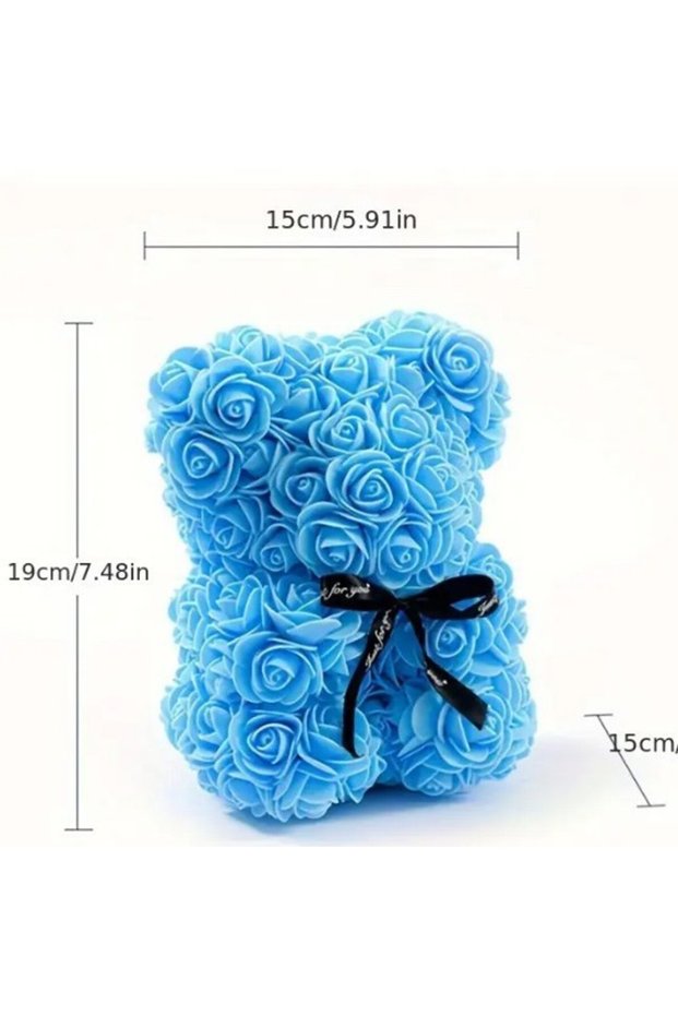 Blue doll bear-1pc Home Romantic Valentine's Day Eternal Rose Bear, Christmas Wedding Floral Decorat