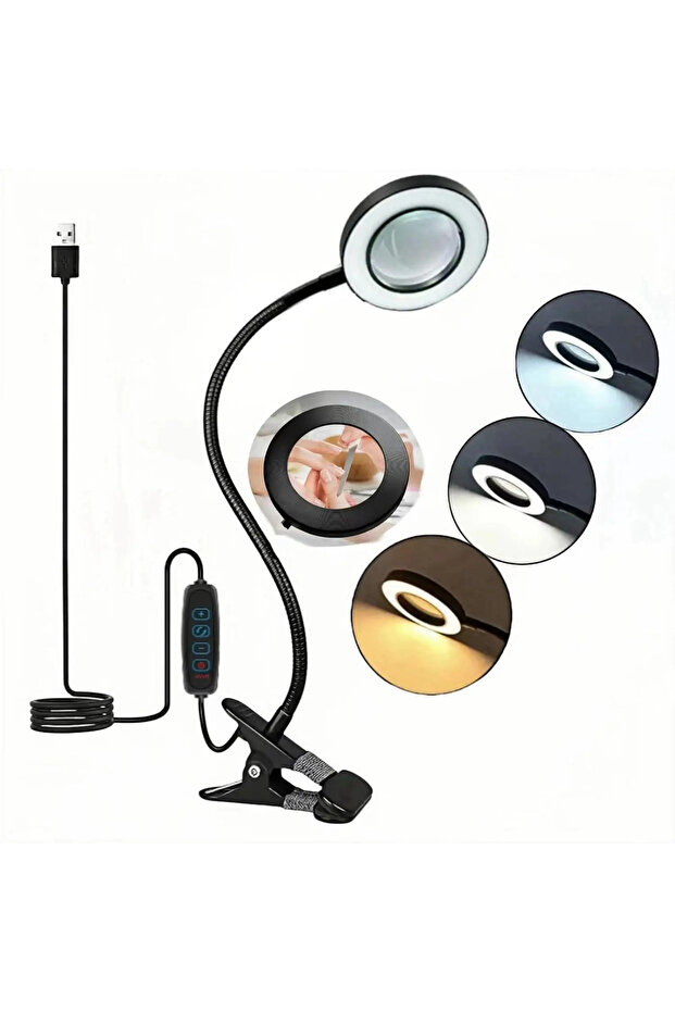 Black 5X Magnifying Desk Lamp LED Illuminated Magnifier 3 Colors LED Magnifying Glass for Soldering