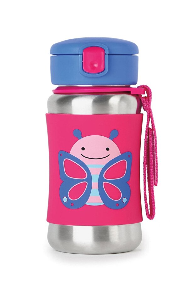 Stainless Steel Water Bottle with Straw Butterfly 350 ml