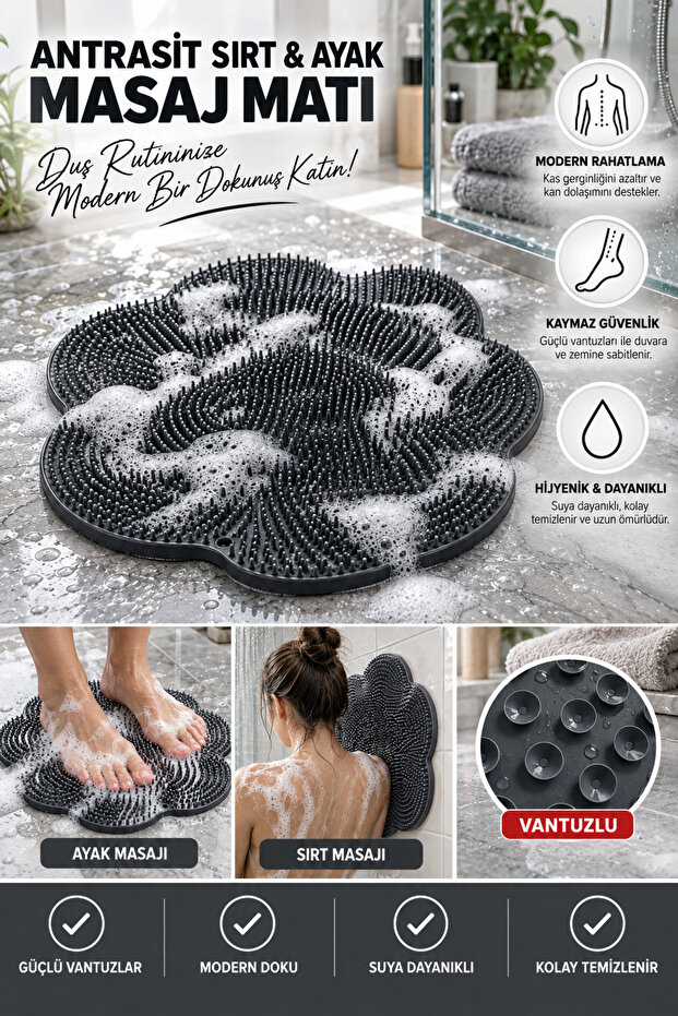 Silicone Foot & Back Massage Mat with Suction Cups | Foot Cleaning and Back Massage Pad in the Shower | Non-Slip Spa Massage Mat