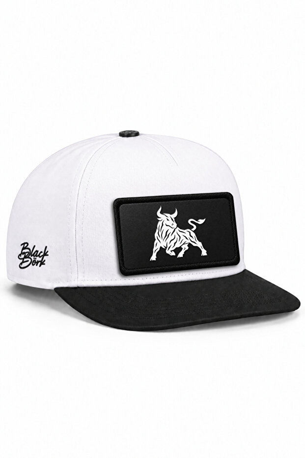 Black and White Hip Hop Hat with Bull Logo