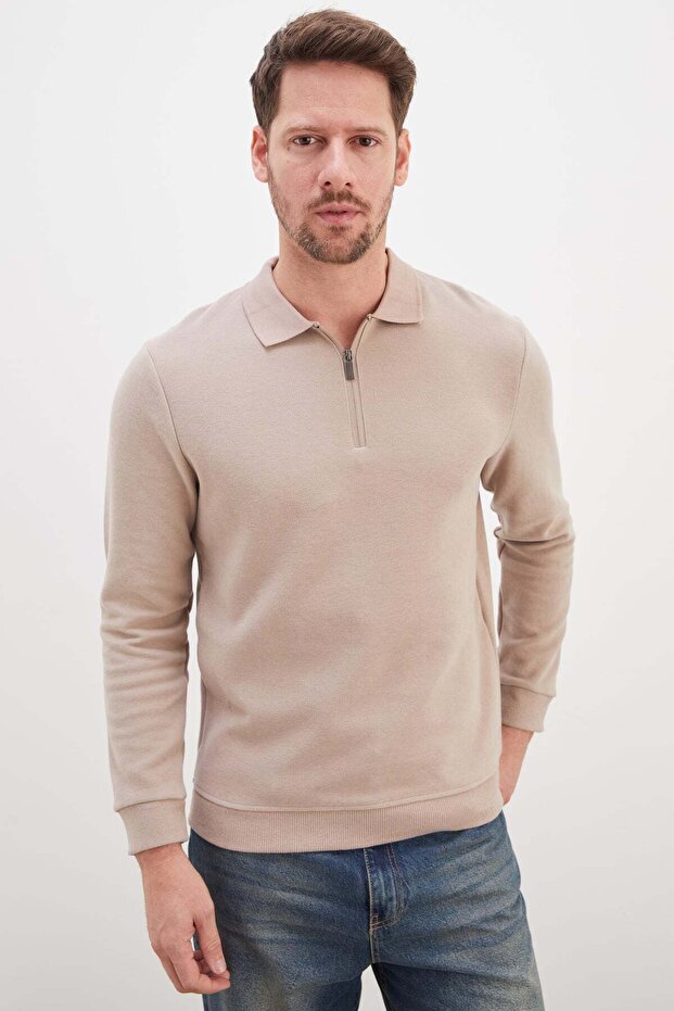 Ribbed Polo Collar Half-Zip Thessaloniki Knitted Sweatshirt