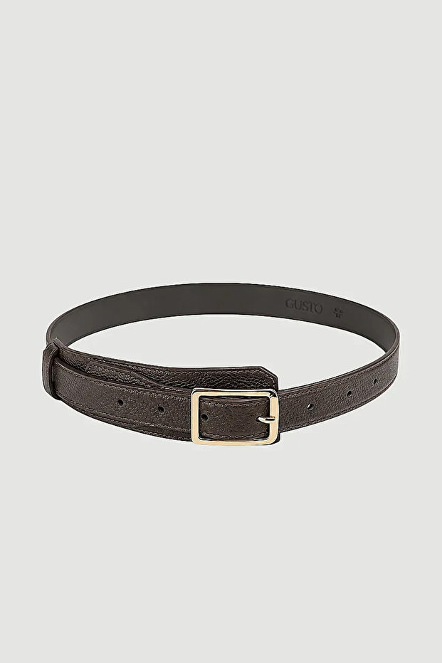 Oval Cut Thick Belt - Brown