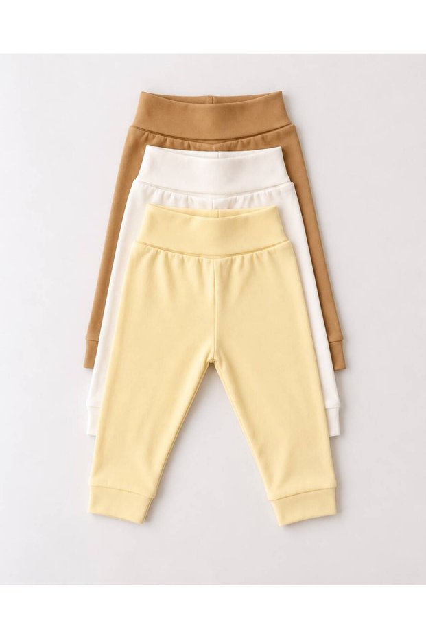 3-Piece Unisex Baby 100% Organic Cotton Waist Curled Combed Cotton Baby Pants Bottoms