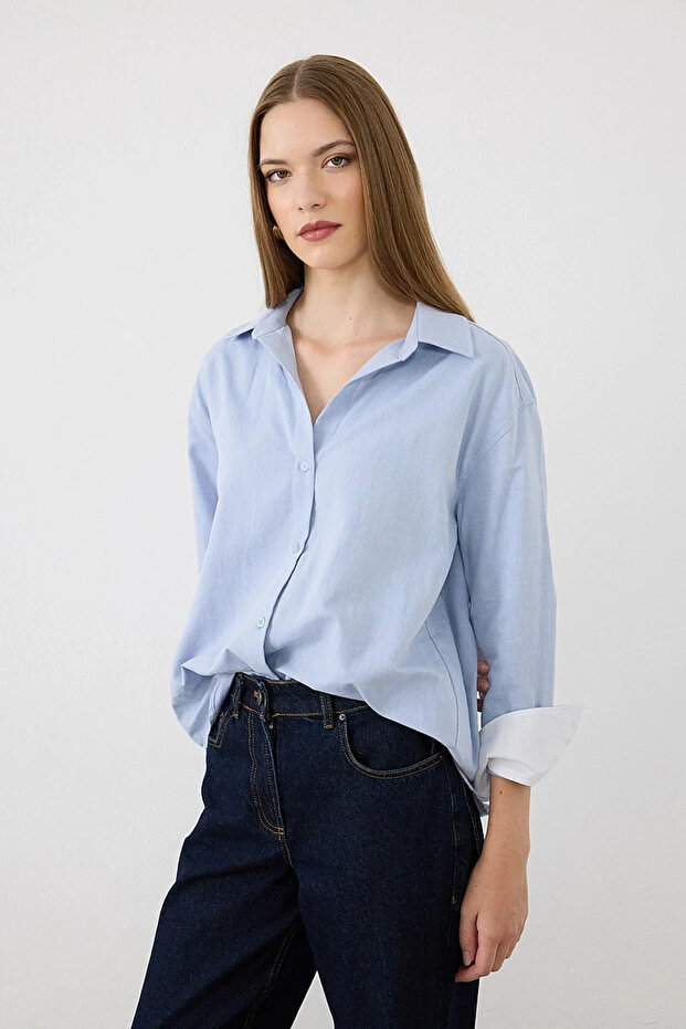 Relaxed Fit Cotton Shirt - Blue