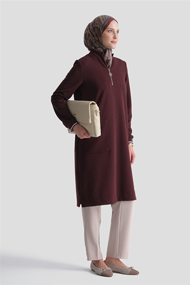 Pocket Detailed Basic Tunic Claret Red