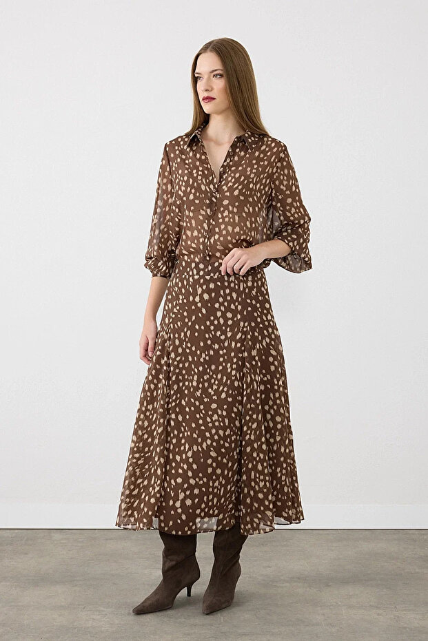 Bambi Patterned Midi Skirt - Brown
