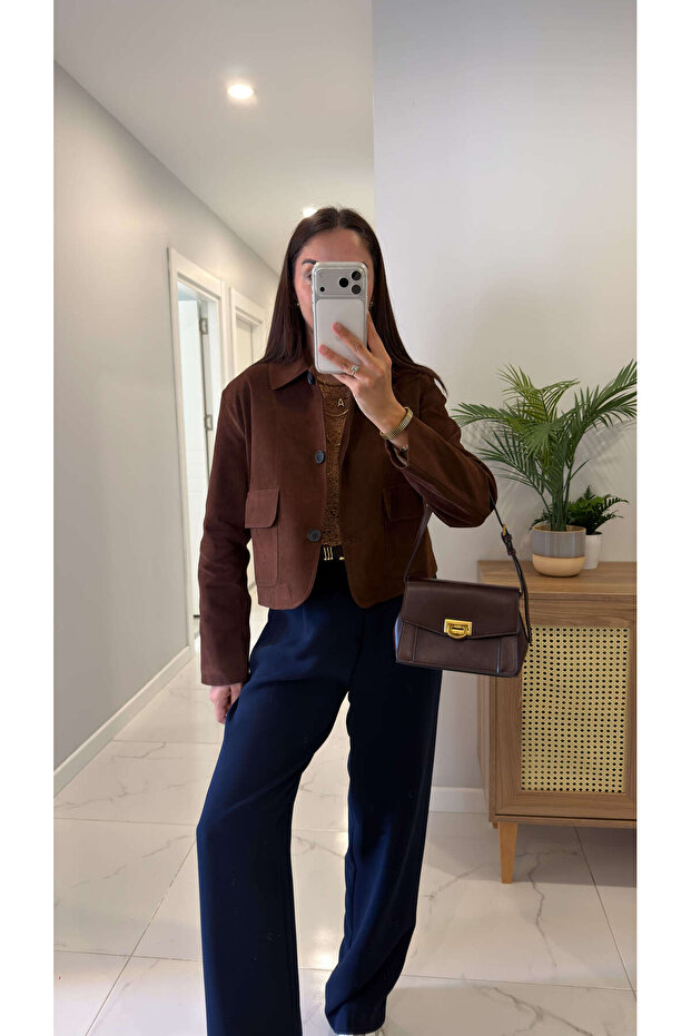 Kesta Brown Suede Jacket with Pocket Detail